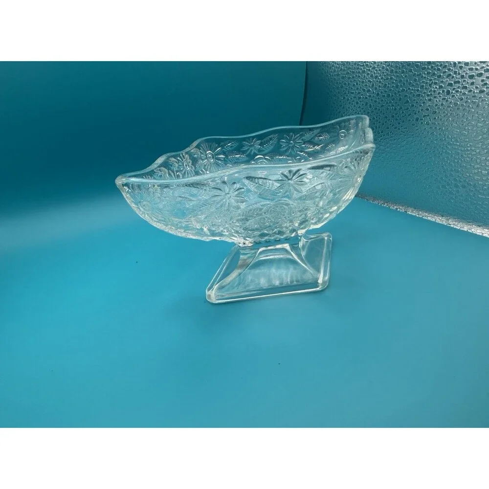 Vintage Clear Indiana Glass Diamond Shaped Footed Floral Nut/Trinket/Candy Dish